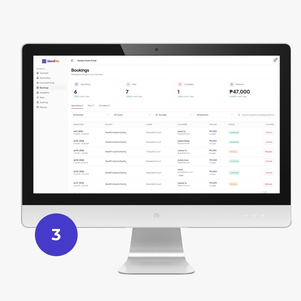 Receive Online Bookings - Players book and pay online instantly.